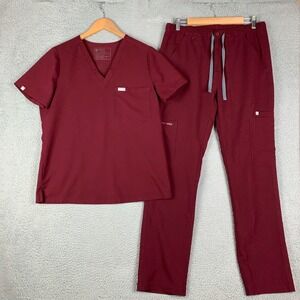 Figs Scrub Set Womens Catarina Top & Mens Cairo Pants Medium Burgundy Medical